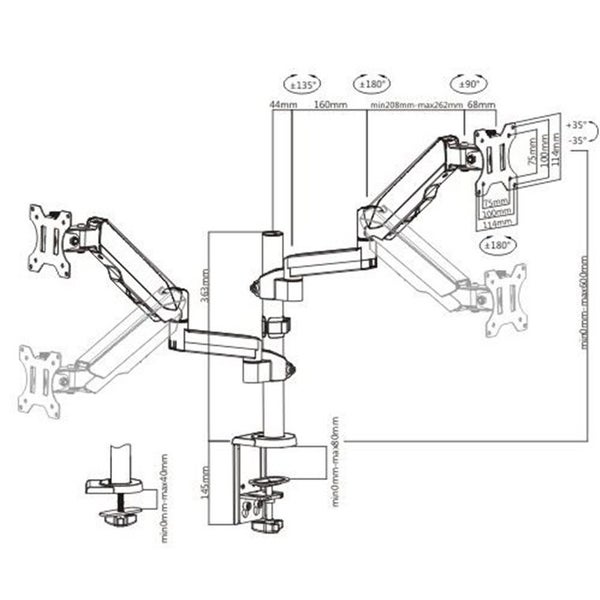 LUMI LDT16-C024 dual Gas Spring Monitor Arm pivot and swivel fits 17"-32" VESA Carousel 4