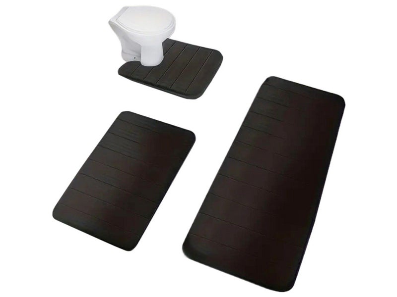 3Pcs Bathroom Mat Set Anti Slip Toilet Rug Fast Absorbent Coral Fleece Mat Black Carousel 8