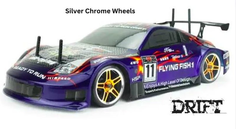 HSP Flying Fish 1/10 Scale RC 4wd Nitro Drift Road Car with Silver Chrome Wheels Carousel 1