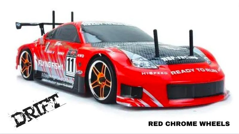 HSP Flying Fish 1/10 Scale RC 4wd Nitro Drift Road Car with Red Chrome Wheels Carousel 1
