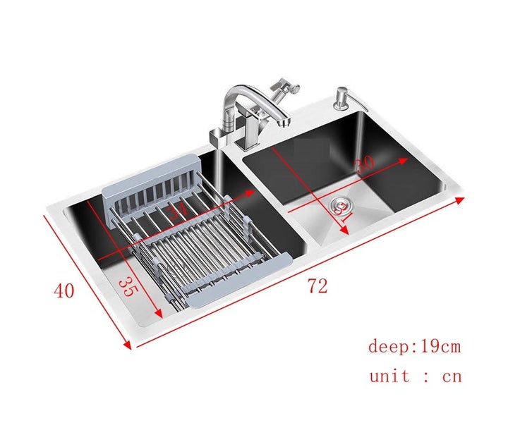 New 304Stainless Sink Double Bowl Kitchen Sink 720 * 400mm (Faucet Not Included) Carousel 2