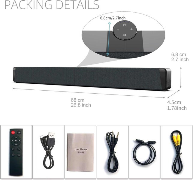 Foldable TV Sound Bar Built-in Subwoofer,Bluetooth 5.1 Wireless Speaker Soundbar Carousel 7