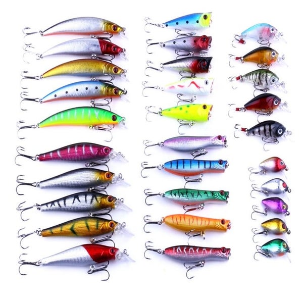 30 PCS Minnow Fishing Lure Set 6 Models Fishing Tackle Plastic Hard Body Bait Carousel 1