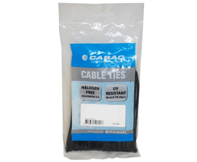 Cabac Nylon Cable Tie UV Black-200 X 4.8MM-100 (Packet) Carousel 2