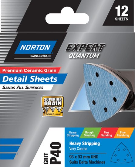 Norton Premium Ceramic Grain Detail Sheet 6-Hole-93 x 93mm P40-12-Pack Carousel 1