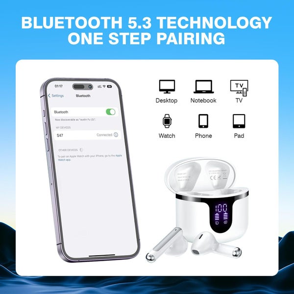 Wireless Earbuds Bluetooth 5.3 LED Display Headphones with Mic in Ear Deep Bass Carousel 2