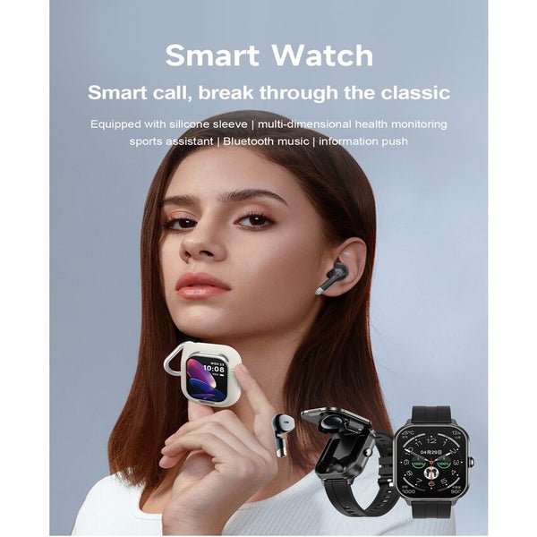 Smartwatch with TWS Earbuds 2in1 Health Monitor NFC Bluetooth Sports Watch-Black Carousel 2