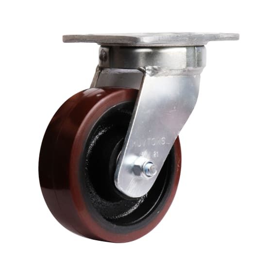 Easyroll 150mm Swivel Brake Plate Mount X2 Castor-Urethane Cast Iron 750kg-Each Carousel 1