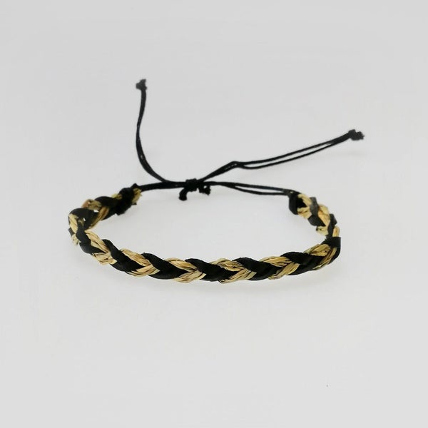 Leather Bracelet - Taupe & Black Weave Carousel 1