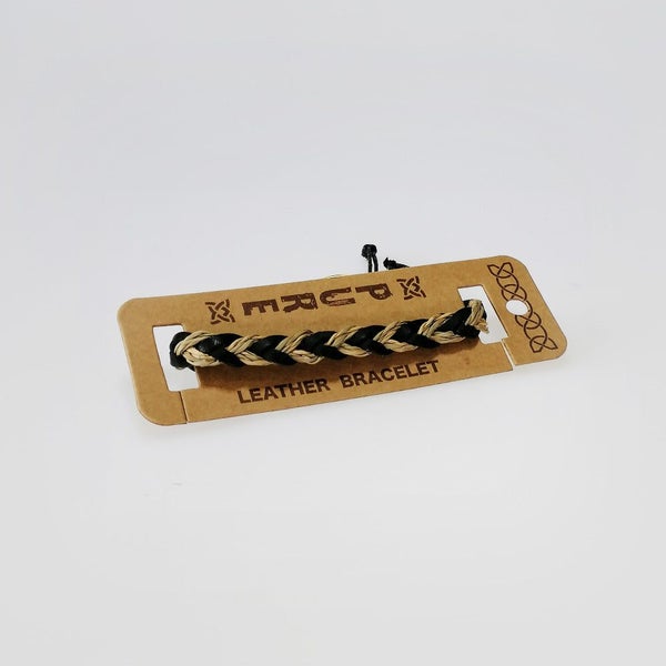 Leather Bracelet - Taupe & Black Weave Carousel 2