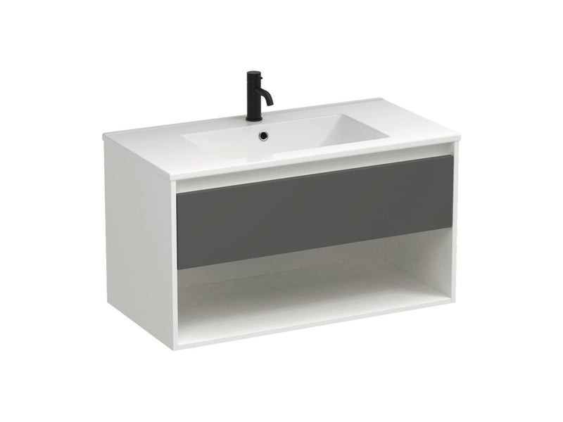 Prava 900 Open Shelf/1 Drawer Wall Vanity in White/Anthracite *1 Only* Was $1699 Carousel 1