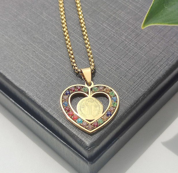 (18K Gold Filled) Saint Benedict Crystal Pendant Necklace NSS13ZX-6 Carousel 1
