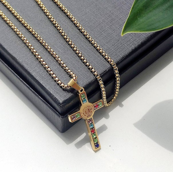(18K Gold Filled) Saint Benedict Crystal Pendant Necklace NSS13ZX-8 Carousel 2