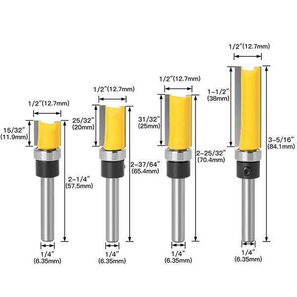 Flush Trim Router Bit 1/4 Inch Shank Pattern Set Clearance Sale Carousel 2