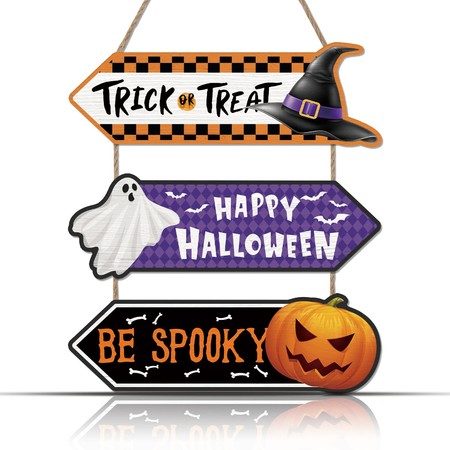 Halloween Signs Decorations,Trick or Treat Wall Hanging Door Sign,Porch Outdoor Carousel 1
