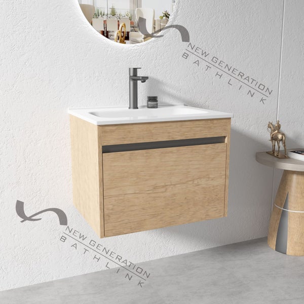 Vanity - 600mm Wall Hung Light Oak Vanity PLYWOOD Carousel 2