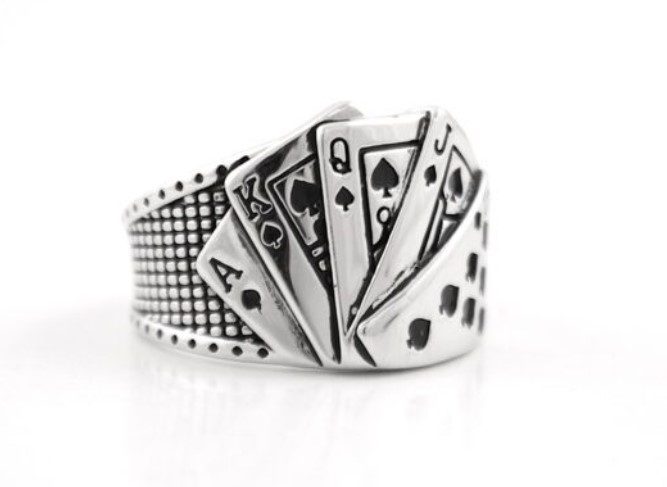 Lucky Number Royal Flush Solid Sterling Silver 925 Card Ring Carousel 2