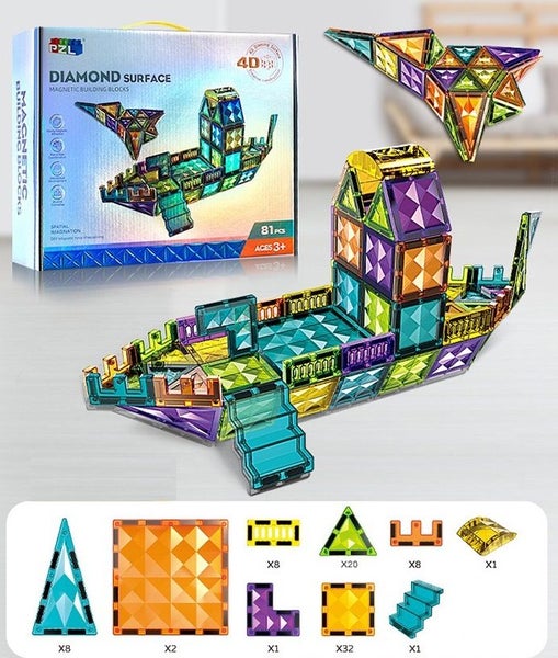 Magnetic Tiles Set 81 Pieces - Diamond Surface Carousel 1