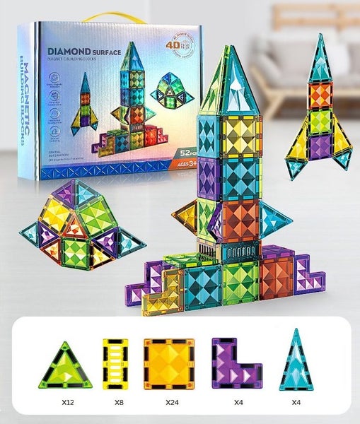 Magnetic Tiles Set 52 Pieces - Diamond Surface Carousel 1