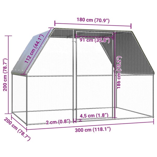 Chicken Cage Silver And Grey 3X2x2 M Galvanised Steel Small Animal Cages & Hutch Carousel 2