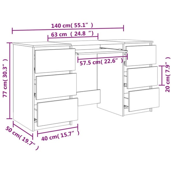Writing Desk Sonoma Oak 140X50x77 Cm Engineered Wood Home Office Desks Carousel 2
