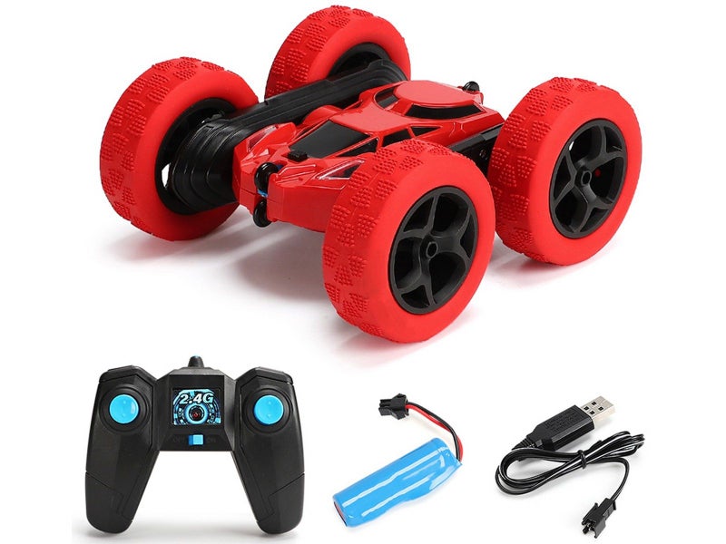 2.4GHz 4WD Fast RC Car Kids Toy Double Sided 360 Degree Rotating RC Truck Red Carousel 1