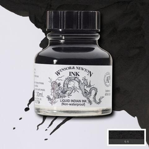 Winsor & Newton Drawing Ink 30ml - Liquid Indian Ink Black (Non-Waterproof) Carousel 2