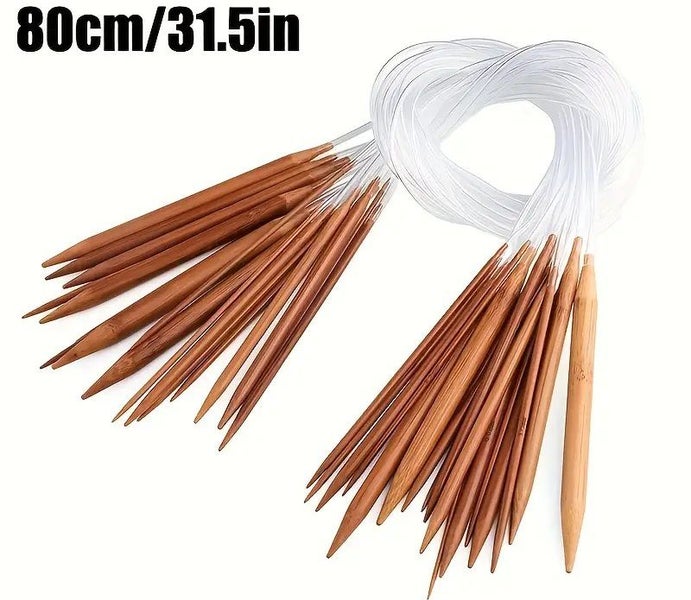 18Pcs Circular Knitting Needles Bamboo Crochet Hooks 80cm - NEW Carousel 1