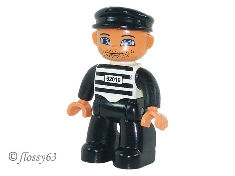 ®™DUPLO - Male Prisoner, Black Cap, Striped Shirt with '62019 ~Retired 2012~ Carousel 1