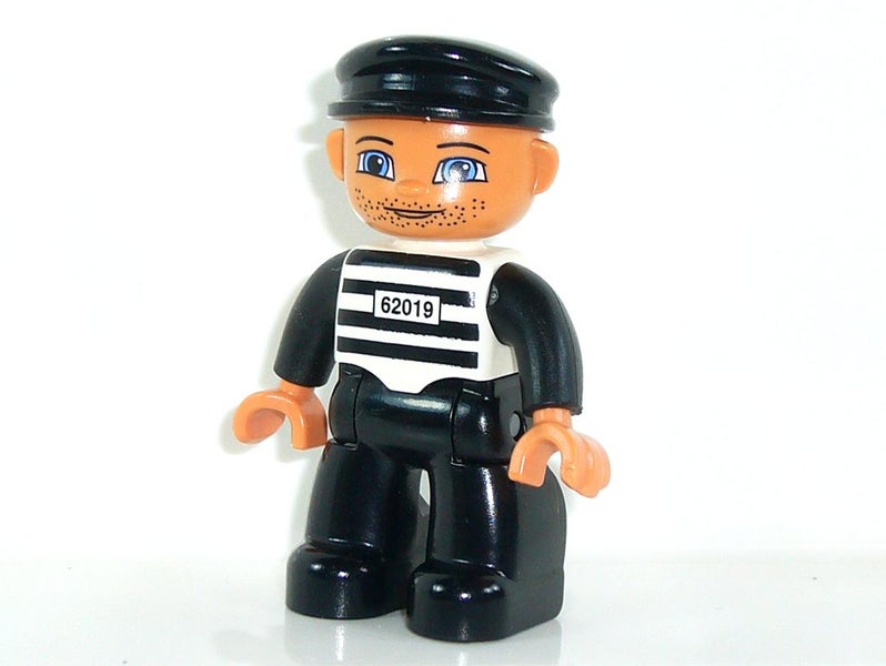 ®™DUPLO - Male Prisoner, Black Cap, Striped Shirt with '62019 ~Retired 2012~ Carousel 2