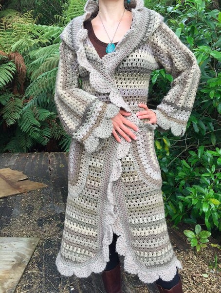 Hand Crocheted Wool Oversized Frilly Cardie ( NEW ) Carousel 1