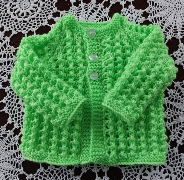 Hand knitted Lime Green cardigan 1 - 2 months628638647109131111