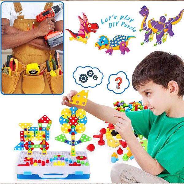 Dinosaur Toys Building Block Games Set with Toy Drill Screwdriver Tool Set Carousel 2