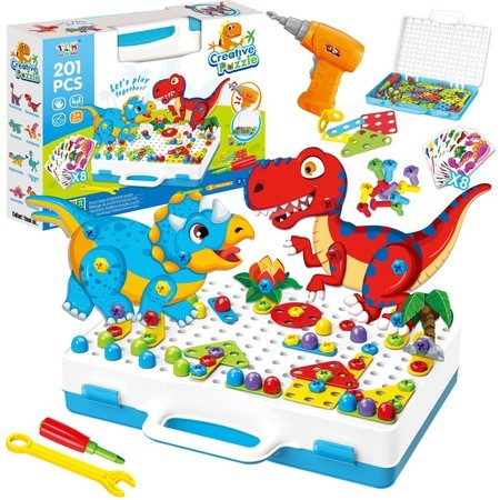 Dinosaur Toys Building Block Games Set with Toy Drill Screwdriver Tool Set Carousel 1