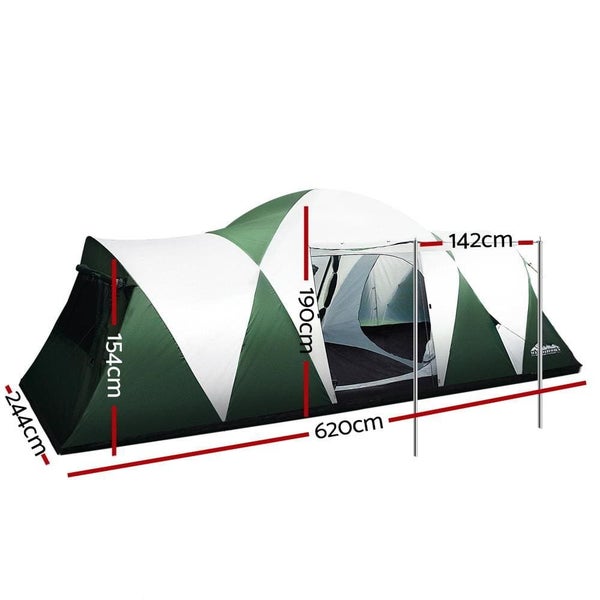 Weisshorn Family Camping Tent 12 Person Hiking Beach Tents (3 Rooms) Green Carousel 2
