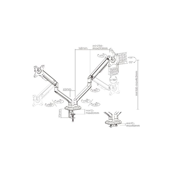 KONIC 17"-32" Dual Monitor Stand - Weight Capacity 2-9kg - VESA 100x100 75x75 - Carousel 2