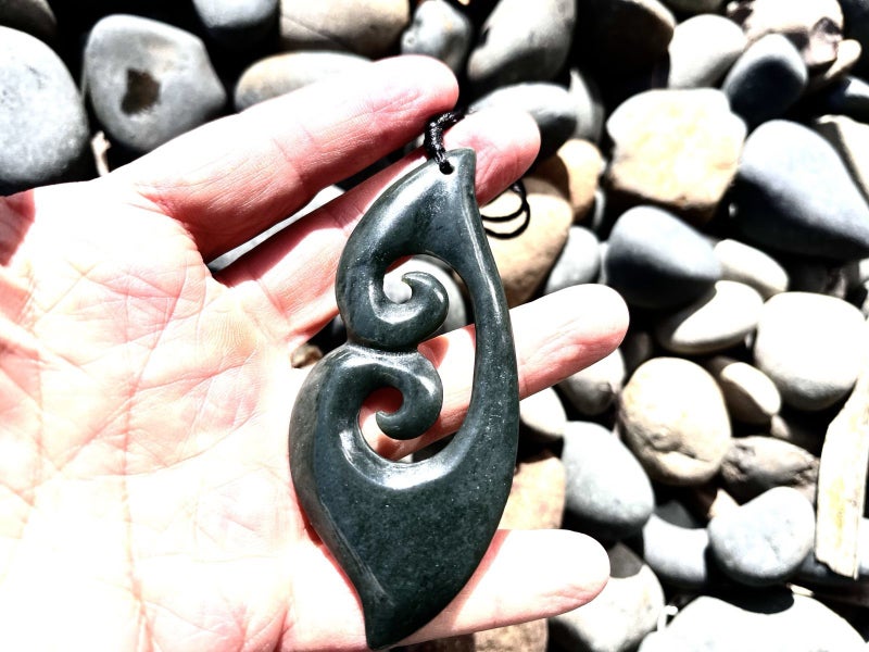 X-Large Greenstone Nephrite Jade Maori Double Koru 94mm Carousel 1