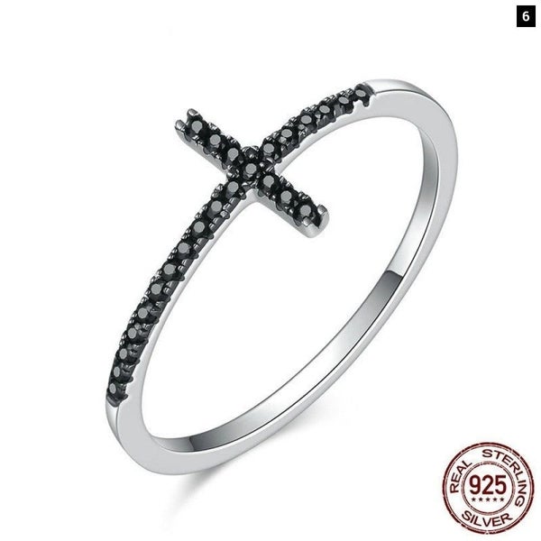 925 Sterling Silver Faith Cross Shape Finger Rings for Women Carousel 1