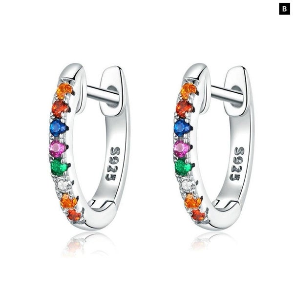 Rainbow 925 Sterling Silver Earrings Arch Colourful Zirconium Shining Crystal... Carousel 1