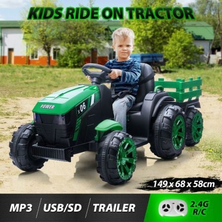 Kids Ride on Car Remote Control Electric Tractor Toy Vehicle Trailer 12V Battery Carousel 1
