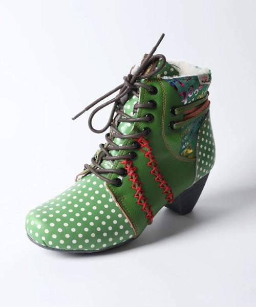 Winter Polka Dot Leather Womens Boots With Warm Faux Fur Lining And Moccasin ... Carousel 2