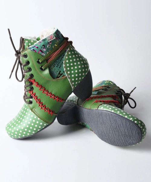 Winter Polka Dot Leather Womens Boots With Warm Faux Fur Lining And Moccasin ... Carousel 7