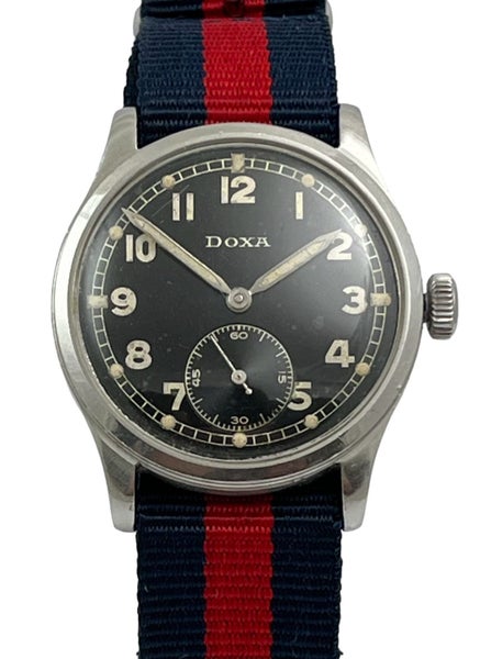 Rare DOXA German Military DH Wehrmacht 1940s WW2 Steel Mens Wristwatch SERVICED Carousel 1
