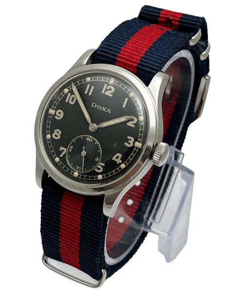 Rare DOXA German Military DH Wehrmacht 1940s WW2 Steel Mens Wristwatch SERVICED Carousel 7