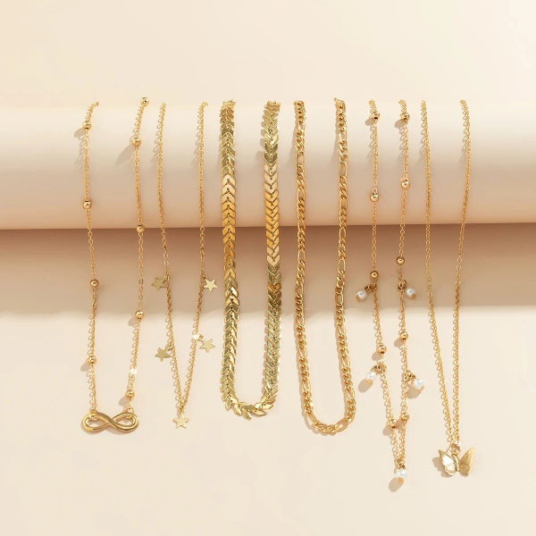 6Pcs/Set Vintage Imitation Pearl Butterfly Pendant Choker Necklace Carousel 6