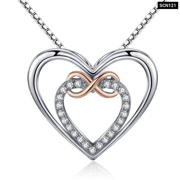 925 Sterling Silver Elegant Double Heart Infinity Love Pendant Necklace for W... Carousel 1