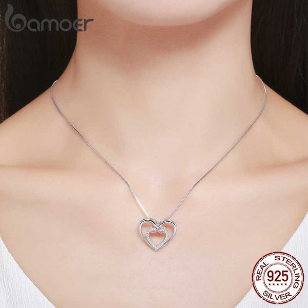 925 Sterling Silver Elegant Double Heart Infinity Love Pendant Necklace for W... Carousel 2