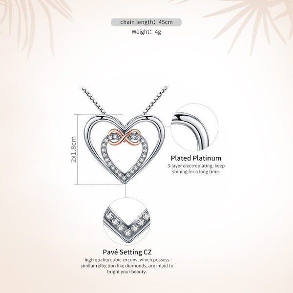 925 Sterling Silver Elegant Double Heart Infinity Love Pendant Necklace for W... Carousel 7