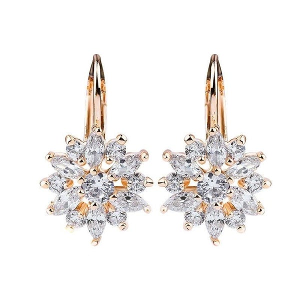 3 Colours Luxury Gold Flower Stud Earrings with Zircon Stone For Women Carousel 2