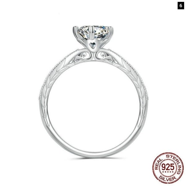 925 Sterling Silver D Colour VVS1 EX Round Cut Elegant Pattern Ring For Women Carousel 1